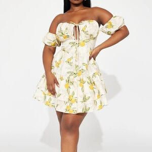 Summer Lemon Print Flare Dress